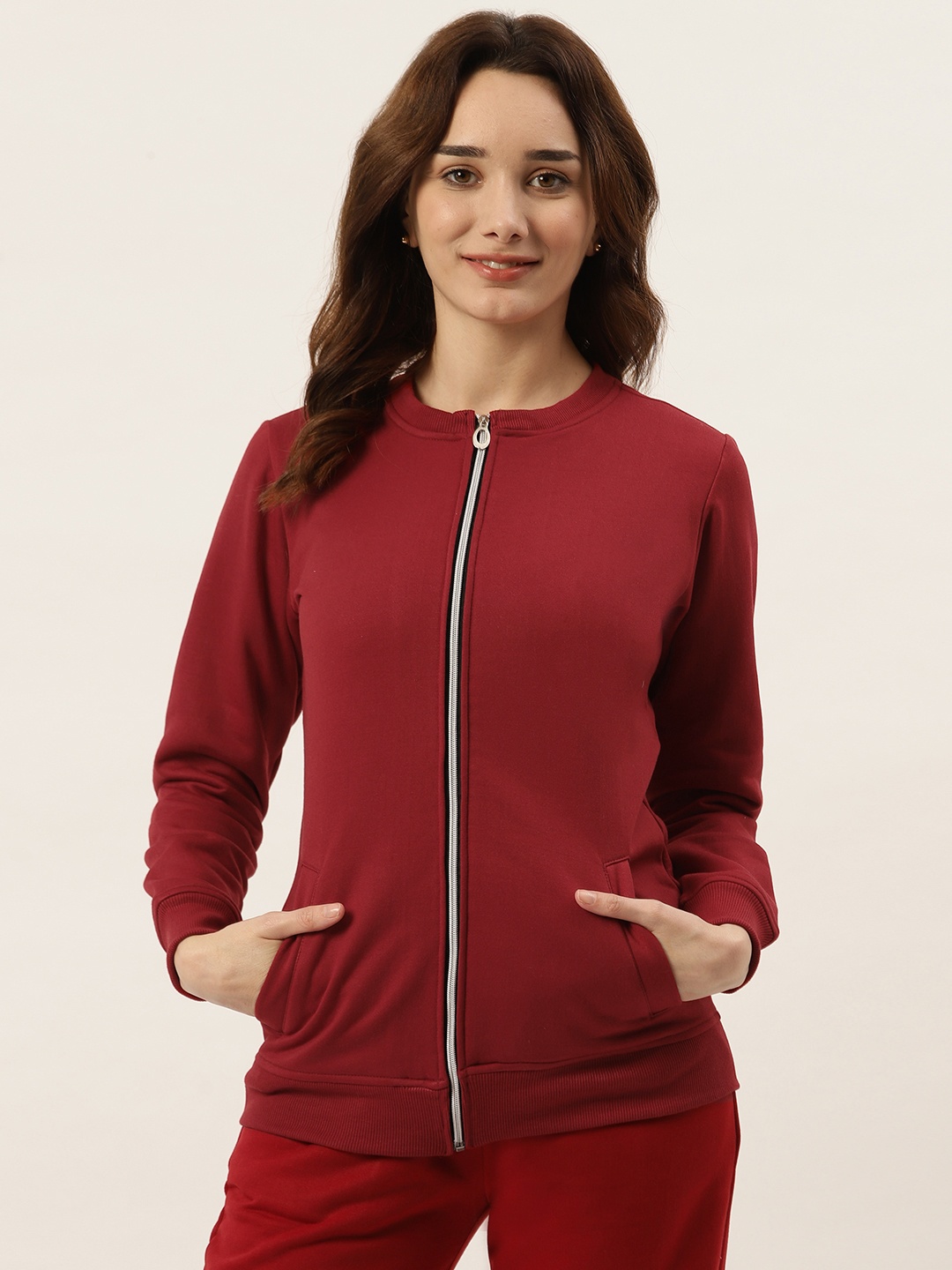 

BRINNS Women Red Fleece Bomber Jacket