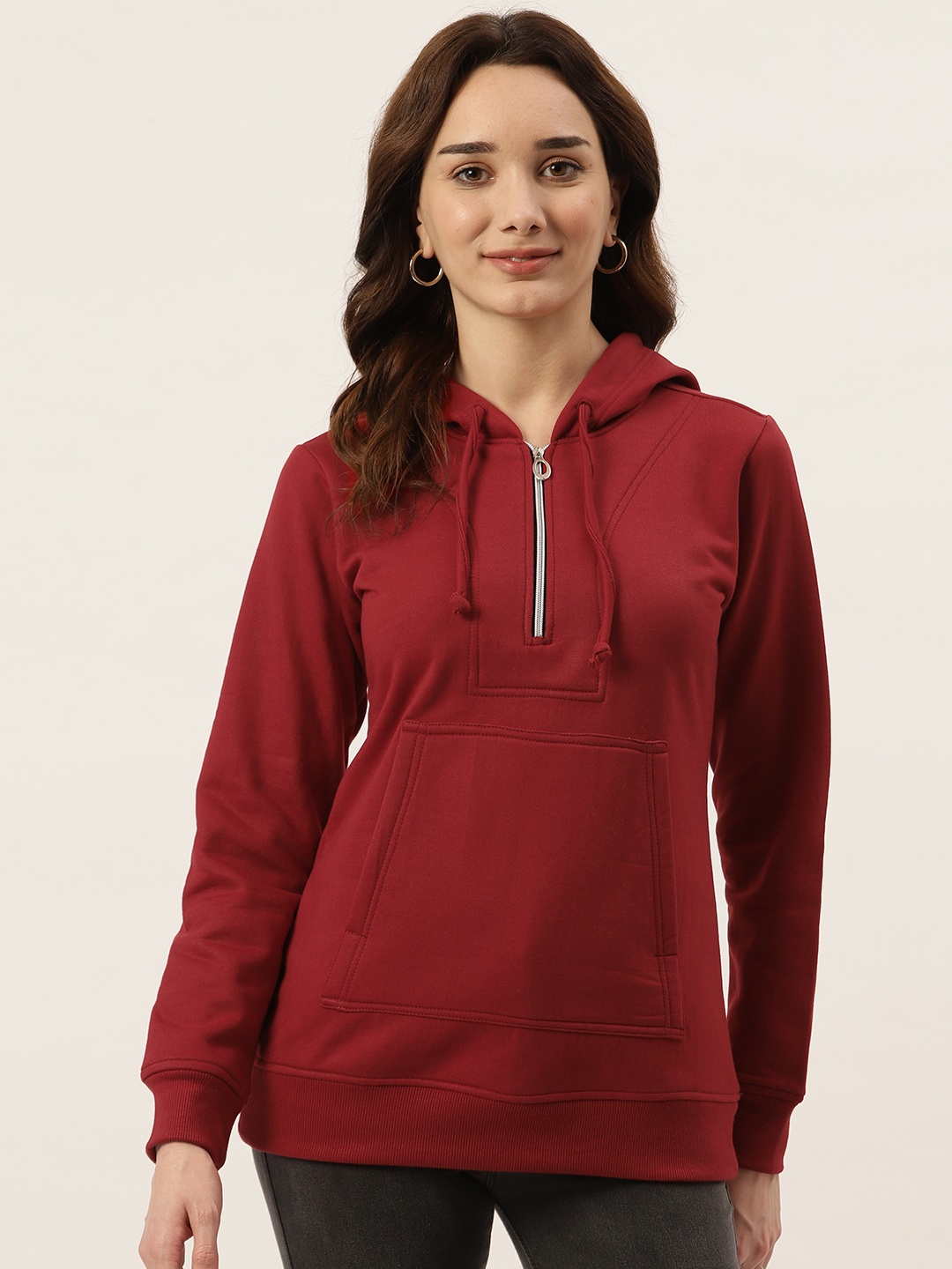 

BRINNS Women Maroon Fleece Hooded Sweatshirt