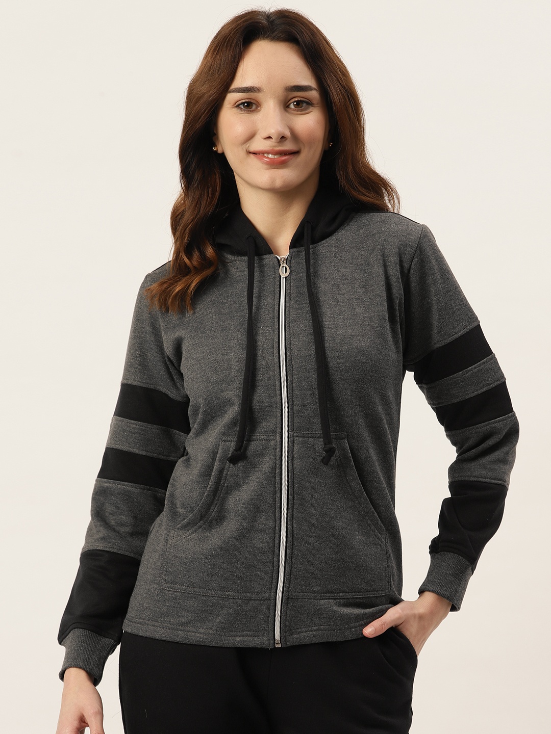 

BRINNS Front-Open Hooded Sweatshirt, Charcoal