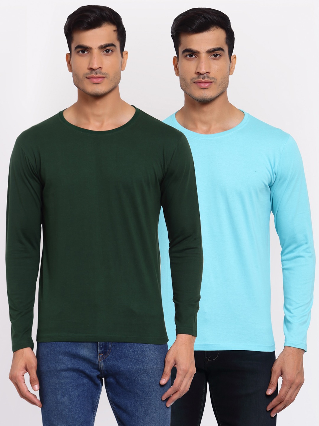 

FERANOID Men Green & Blue Pack of 2 T-shirt