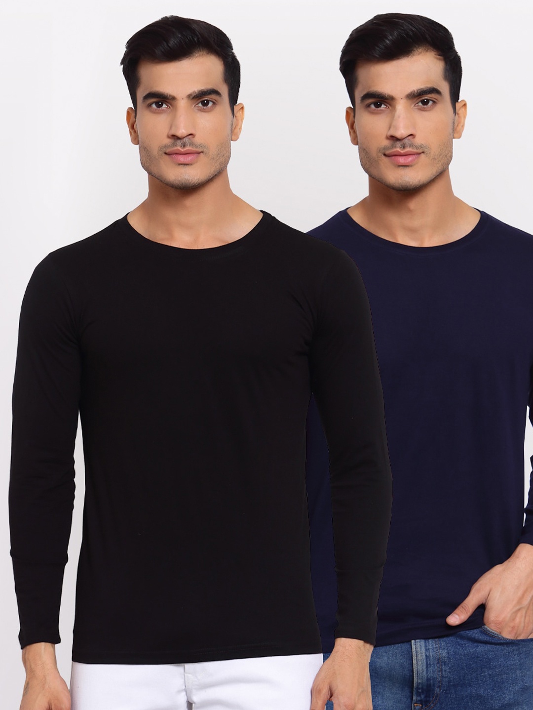 

FERANOID Men Pack Of 2 Black & Navy Blue T-shirts