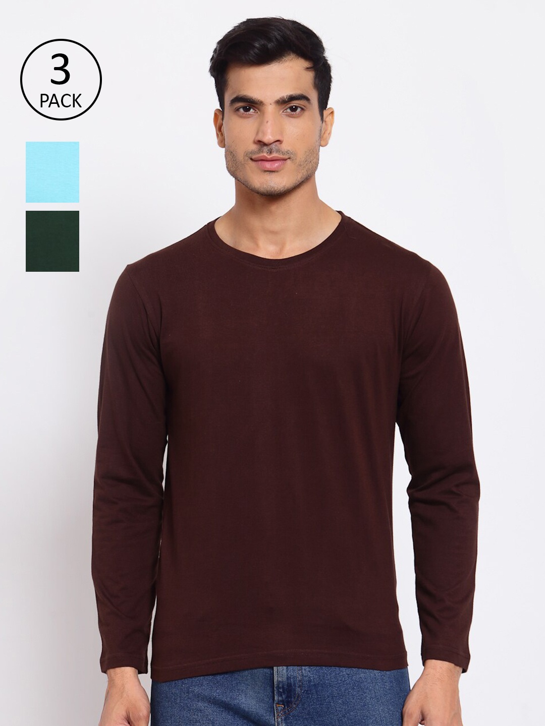 

FERANOID Men Pack of 3 Cotton T-shirt, Brown