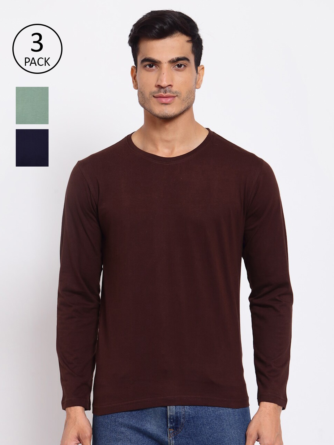 

FERANOID Pack of 3 Men Full Sleeves T-shirt, Brown