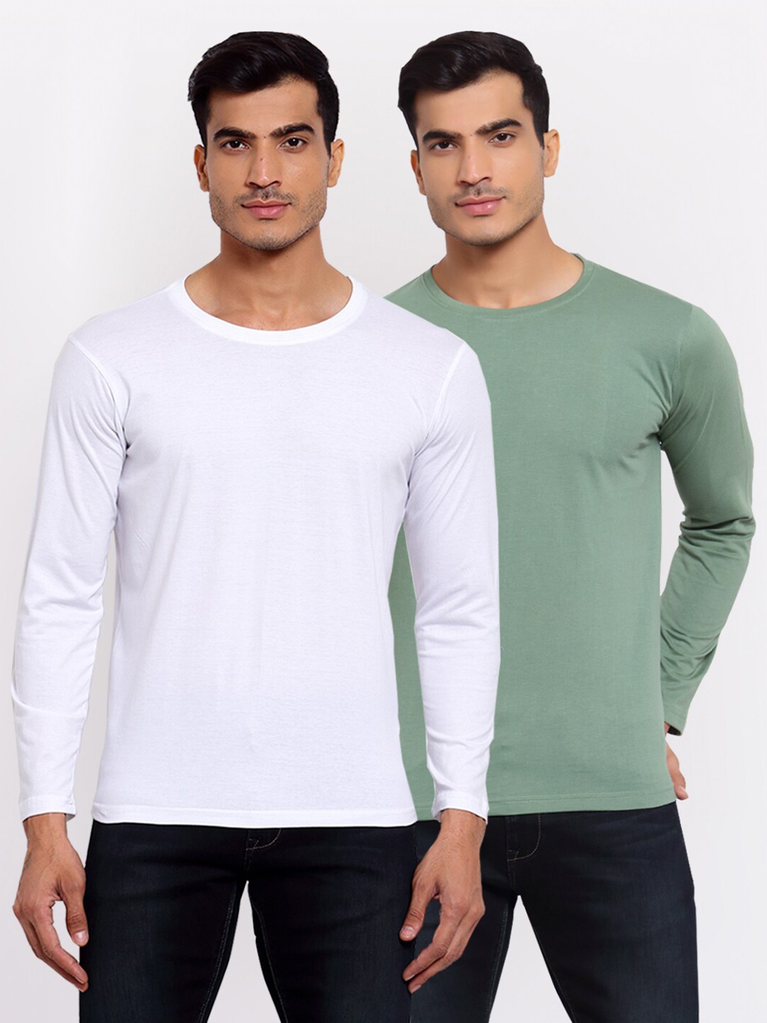 

FERANOID Men Pack Of 2 White & Green T-shirt