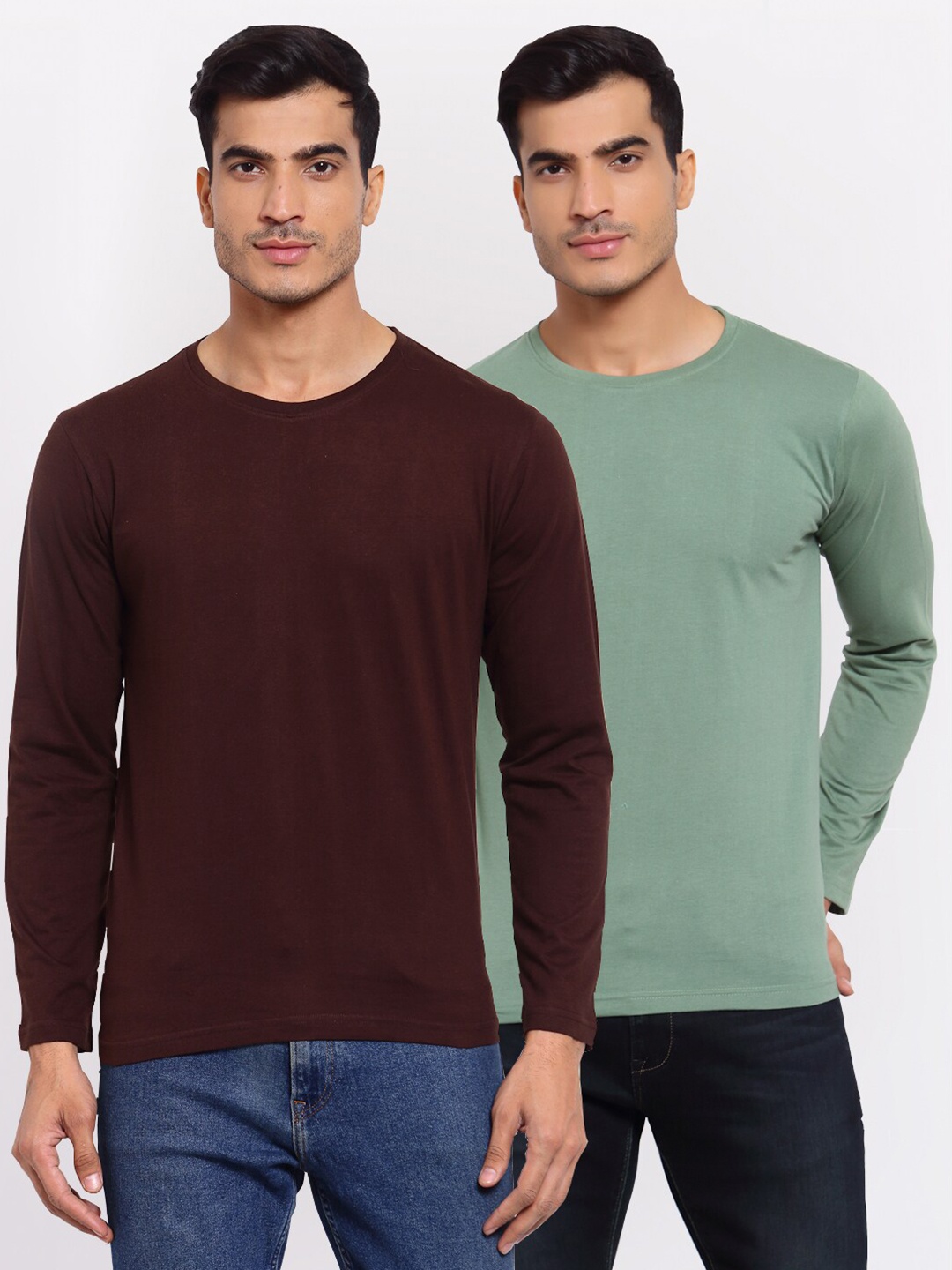 

FERANOID Men Pack Of 2 Cotton T-shirt, Brown