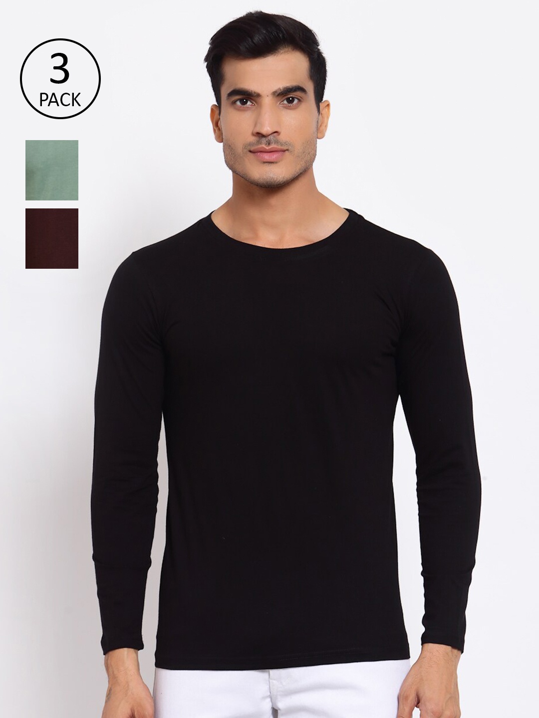 

FERANOID Men Pack Of 3 Solid T-shirts, Brown