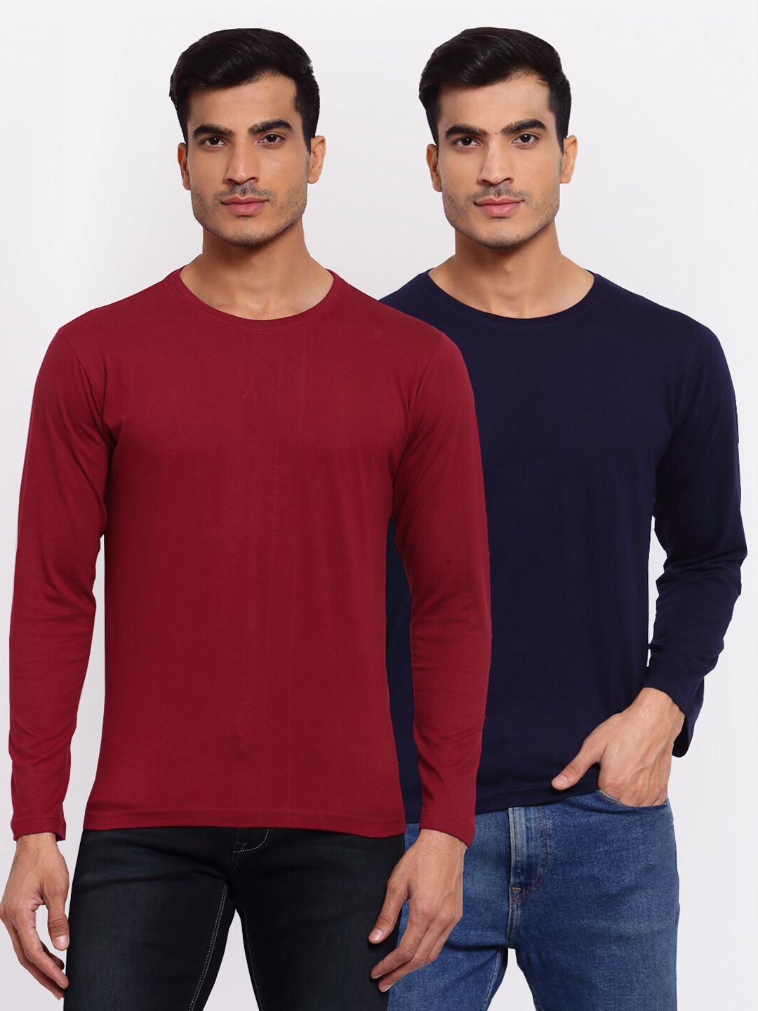 

FERANOID Men Maroon & Navy Blue Pack of 2 T-shirts