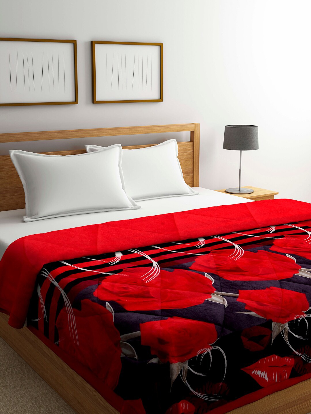 

KLOTTHE Red & Purple Floral Heavy Winter Double Bed Quilt
