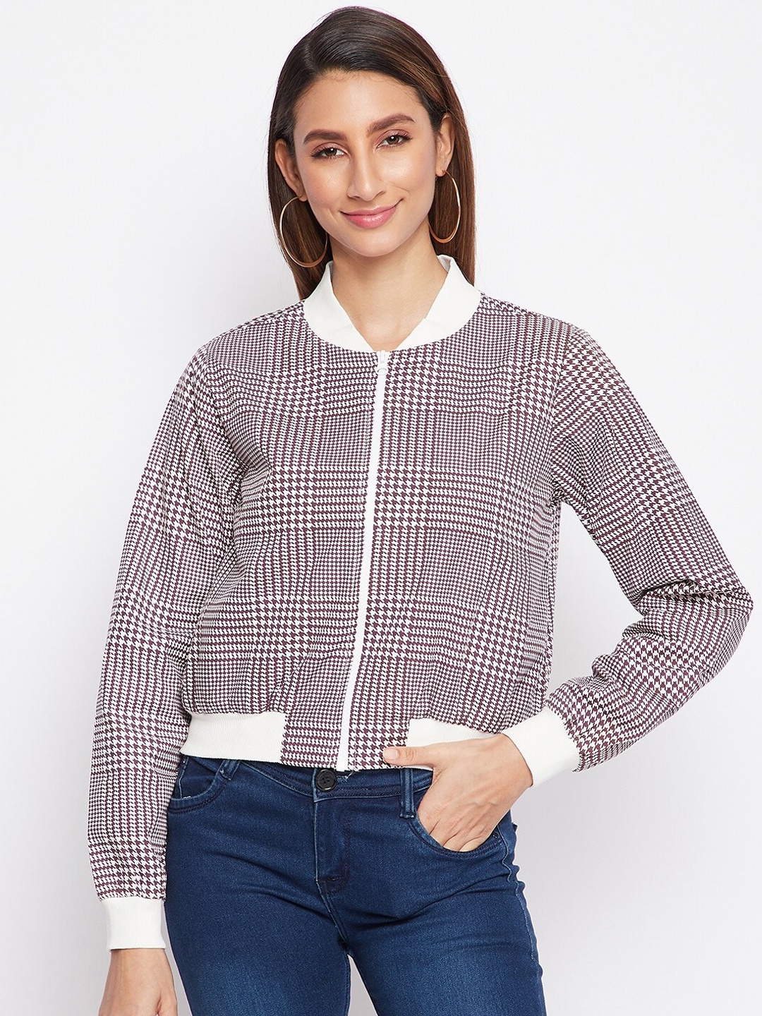 

sandy AND ritz Women Brown Checked Lightweight Crop Tailored Jacket