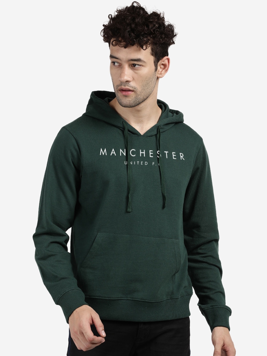 

MASH UNLIMITED Men Green Typography Printed Hooded Sweatshirt