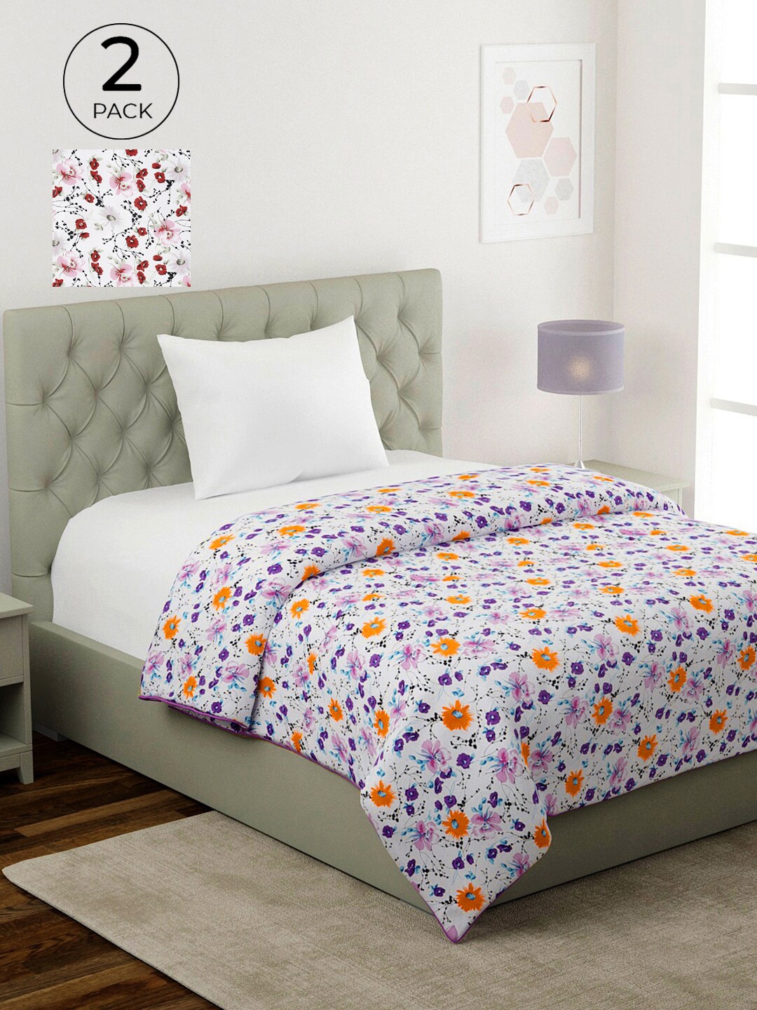 

KLOTTHE Set Of 2 Floral Print Cotton AC Room 233 GSM Single Bed Dohar, Multi