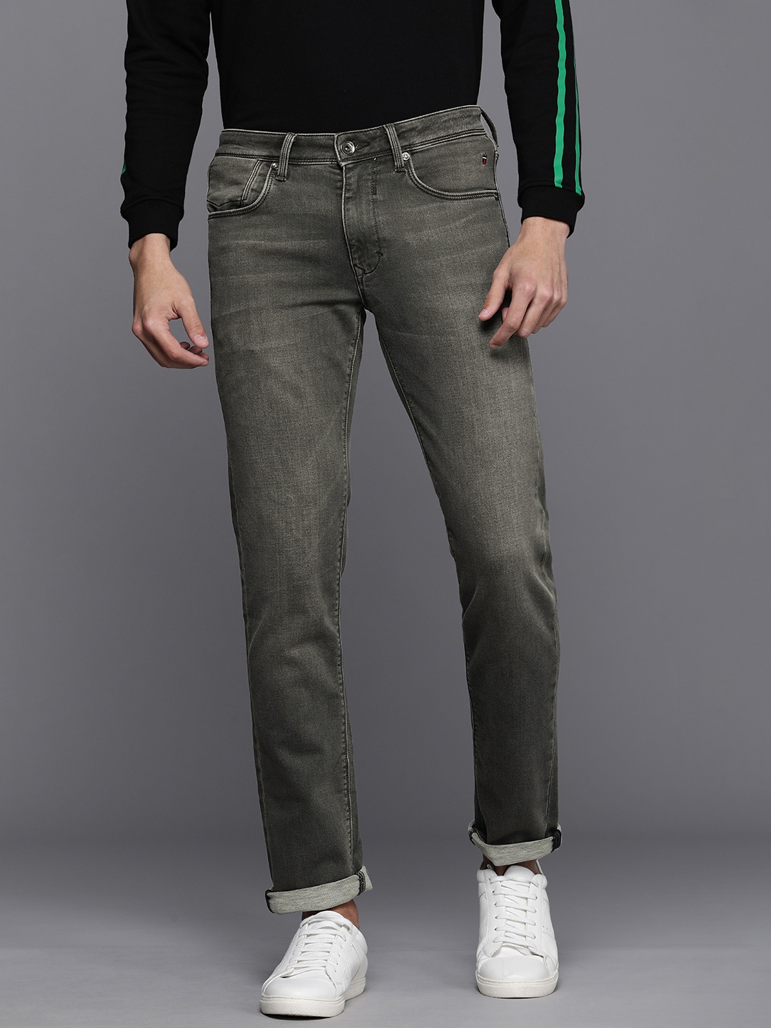 

Louis Philippe Jeans Men Green Slim Fit Low-Rise Light Fade Stretchable Jeans