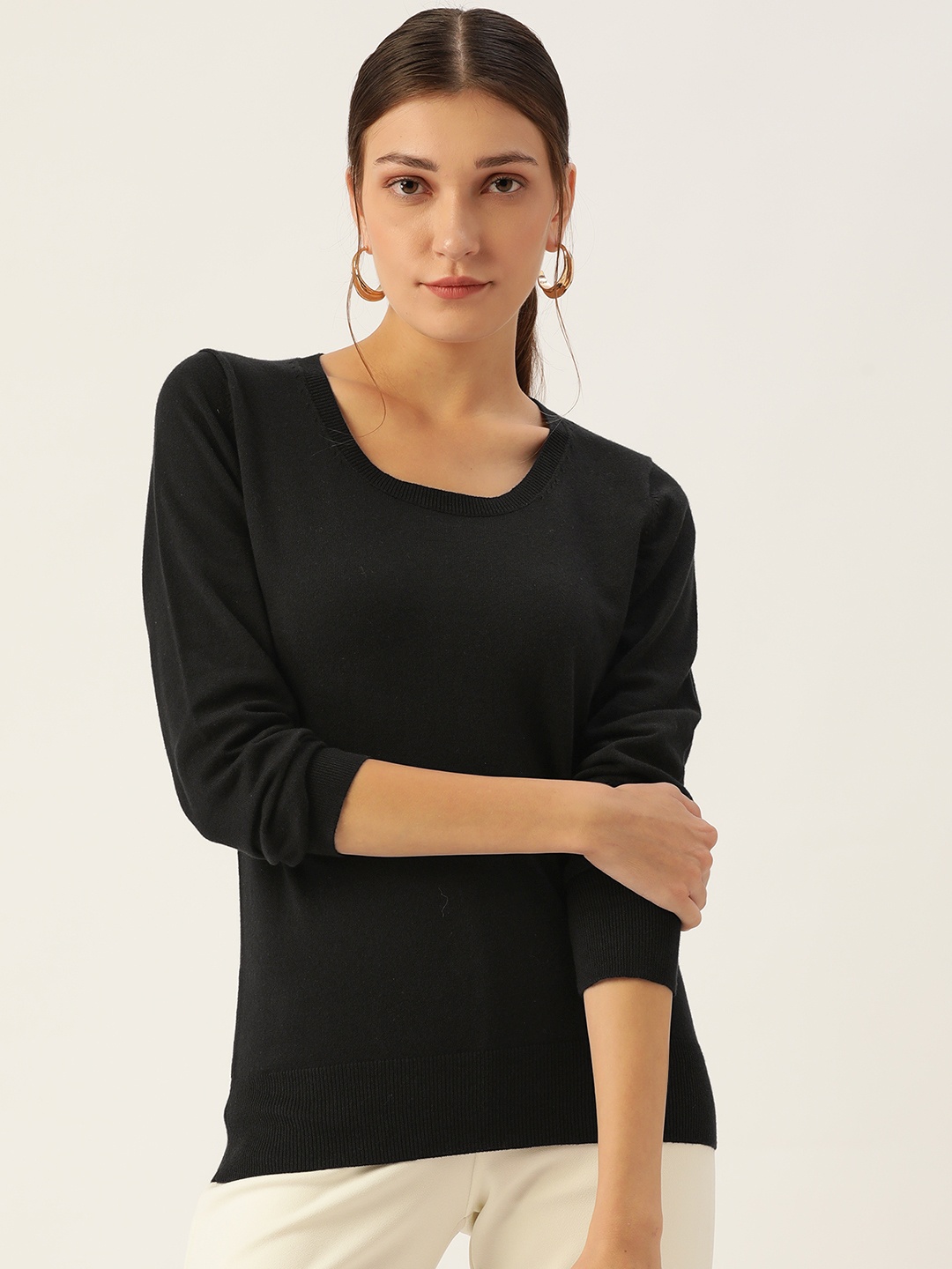 

Madame Women Black Solid Pullover