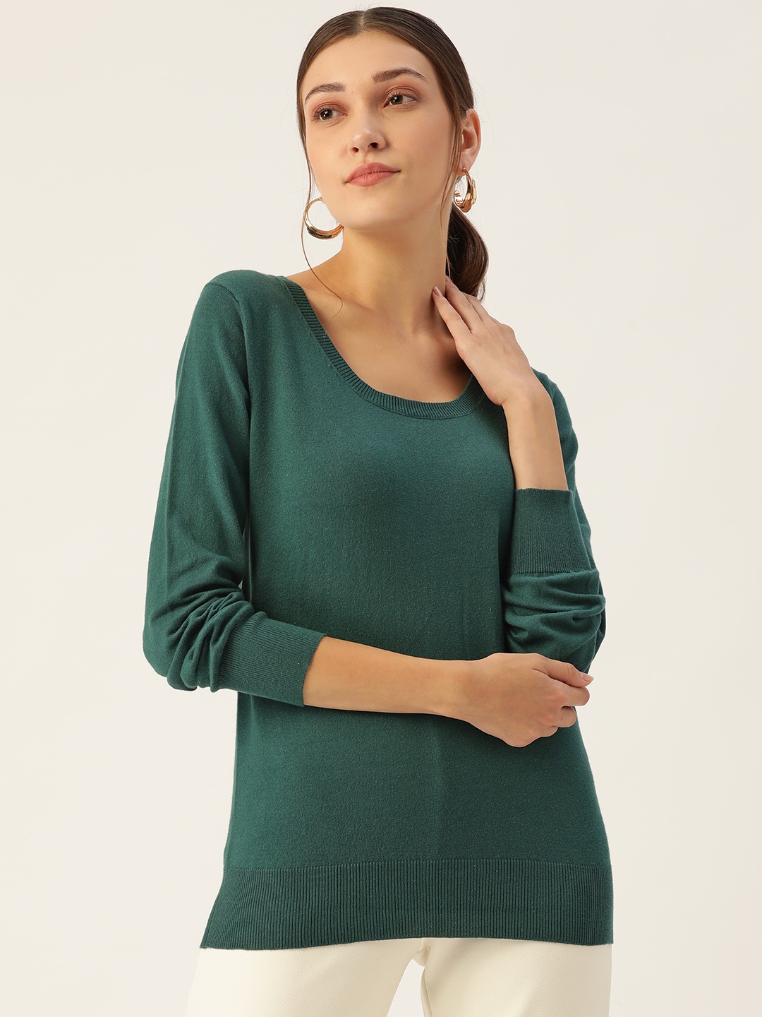 

Madame Women Green Solid Pullover