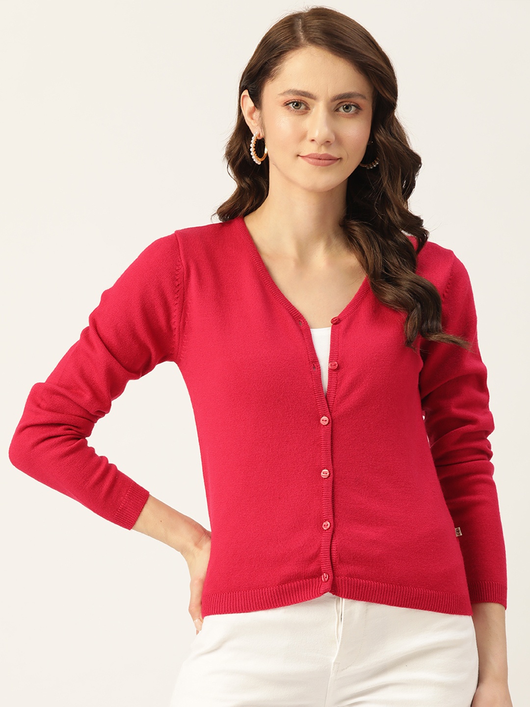 

Madame Women Fuchsia Solid Cardigan
