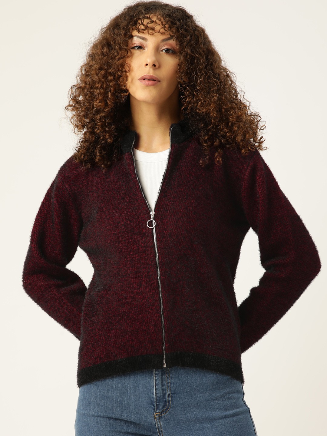

Madame Women Cardigan with Fuzzy Detail, Red