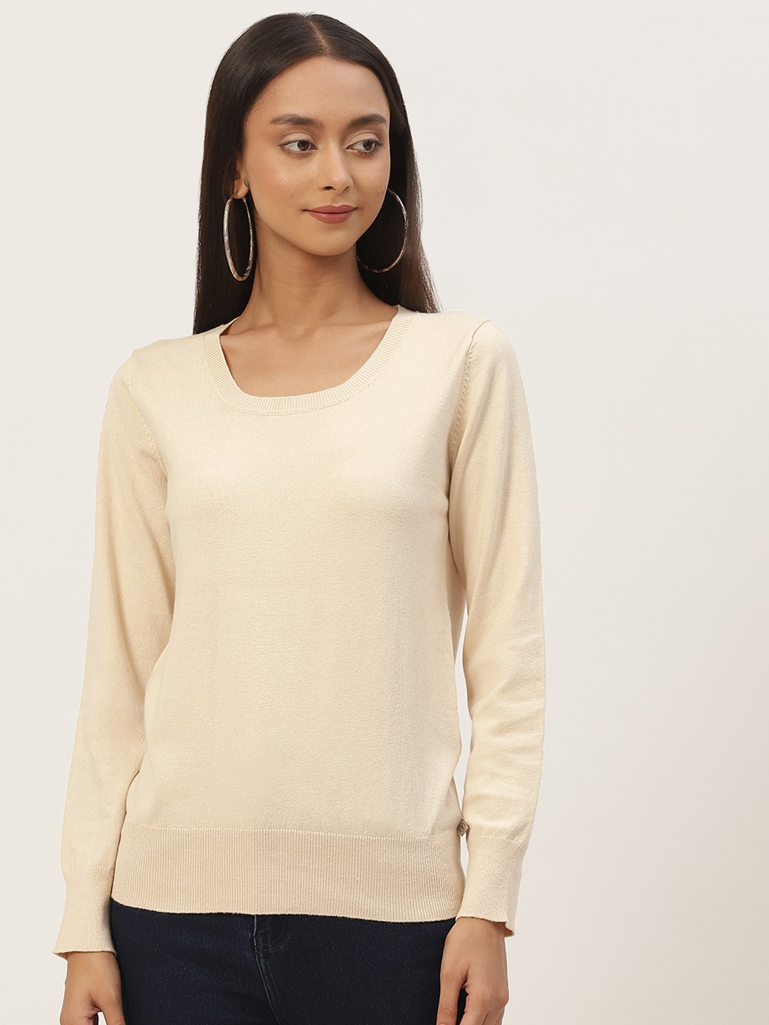 

Madame Women Beige Solid Sweater