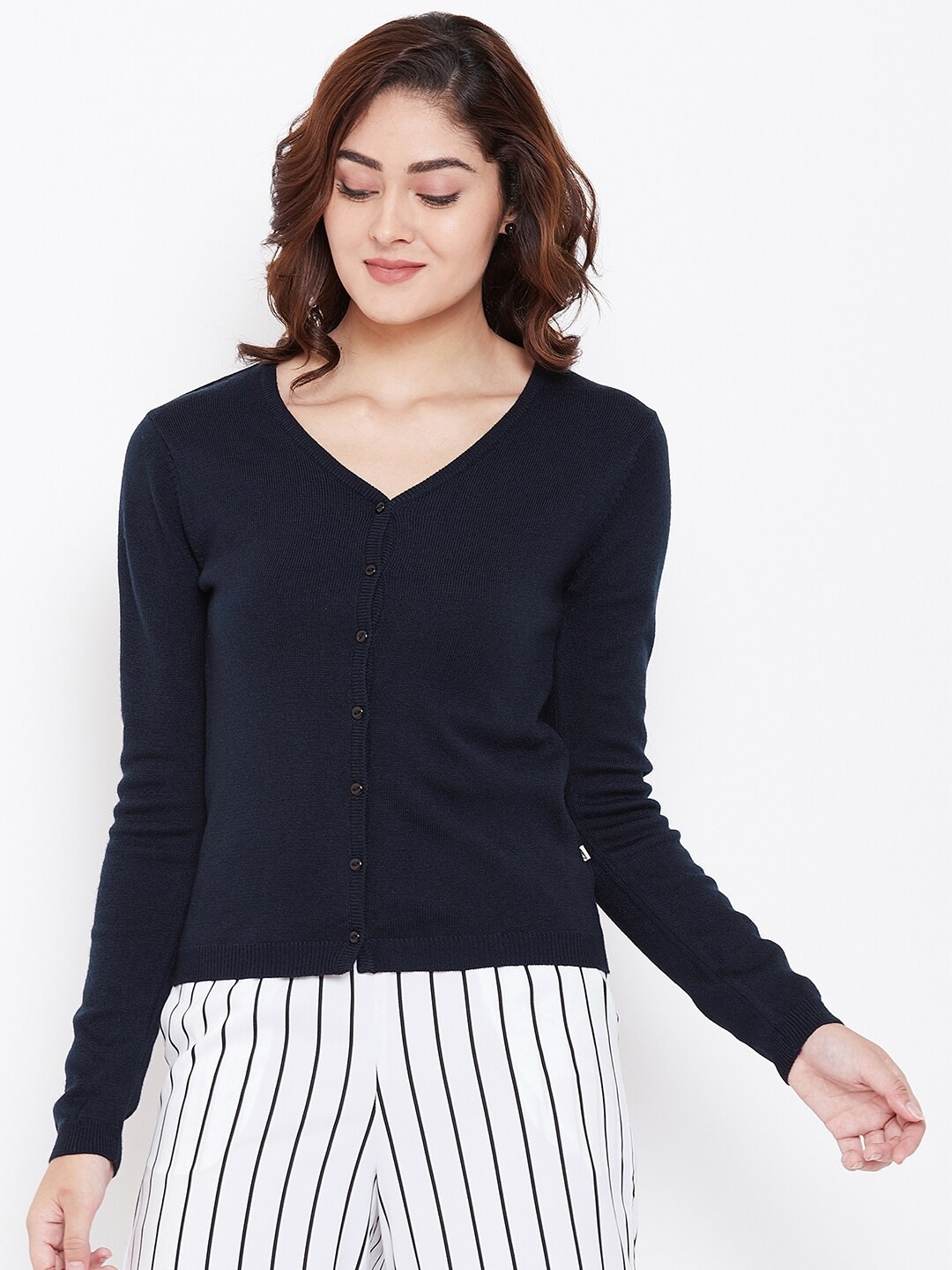 

Madame Women Navy Blue Woolen Cardigan