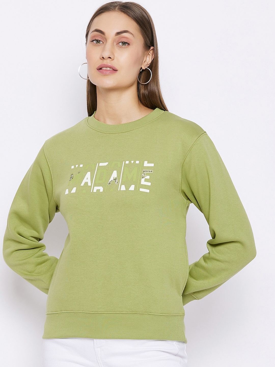 

Madame Women Green & White Printed Sweatshirt