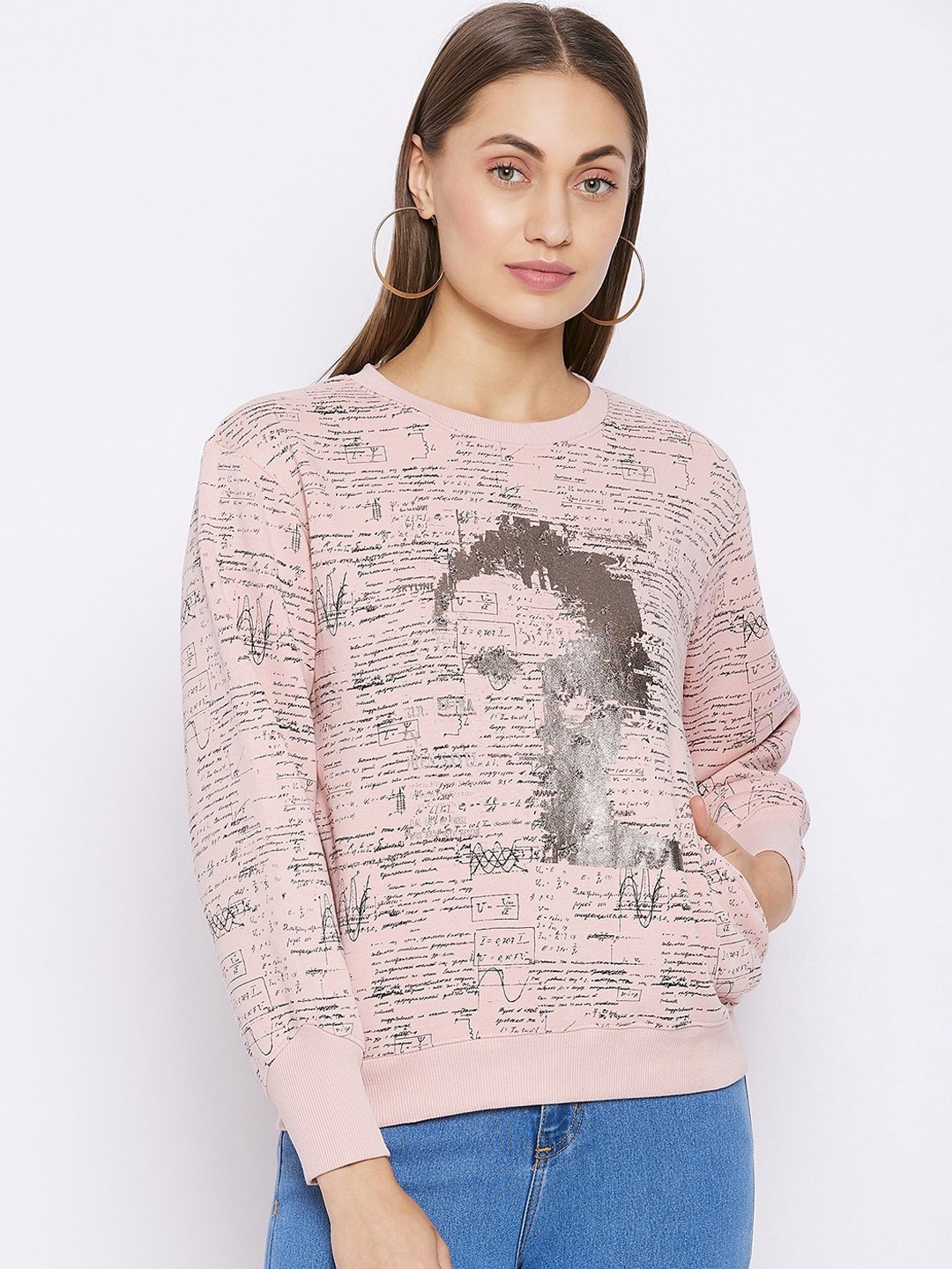 

Madame Women Pink Printed Sweatshirt