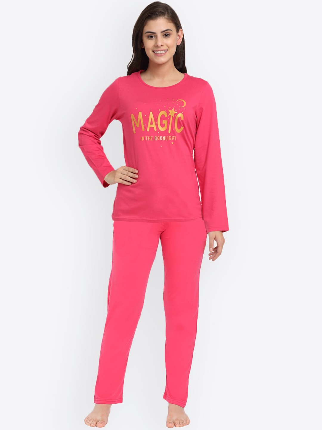 

Kanvin Women Pink & Yellow Printed Night suit