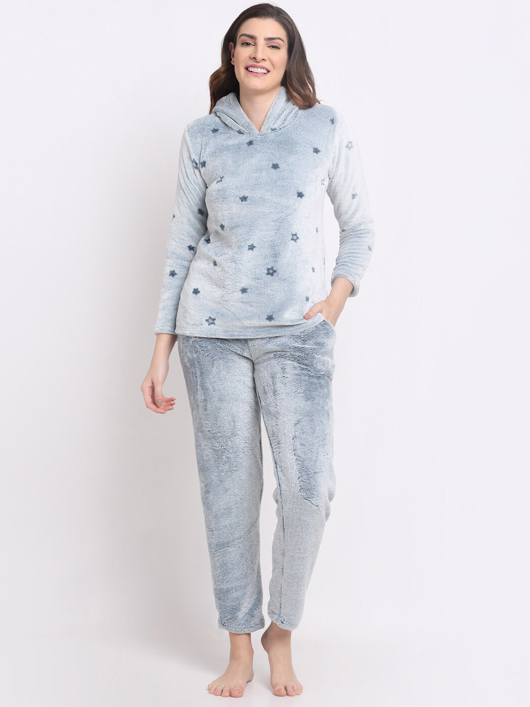 

Kanvin Women Blue Fur Winter Night suit