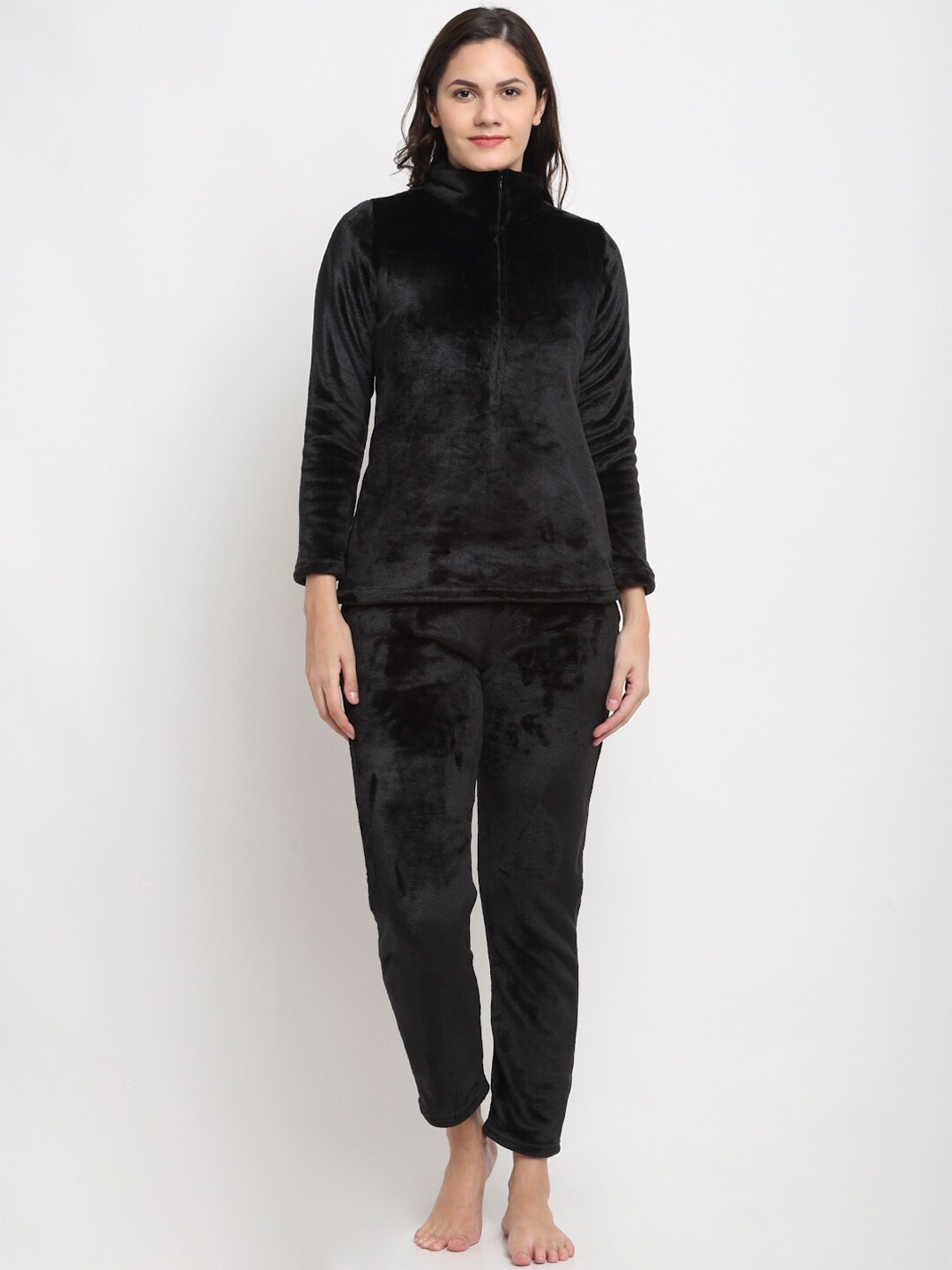 

Kanvin Women Black Fur Winter Night suit