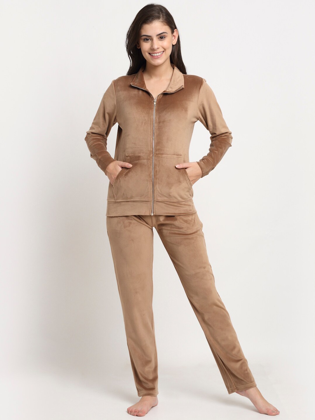 

Kanvin Women Brown Velour Winter Wear Night suit