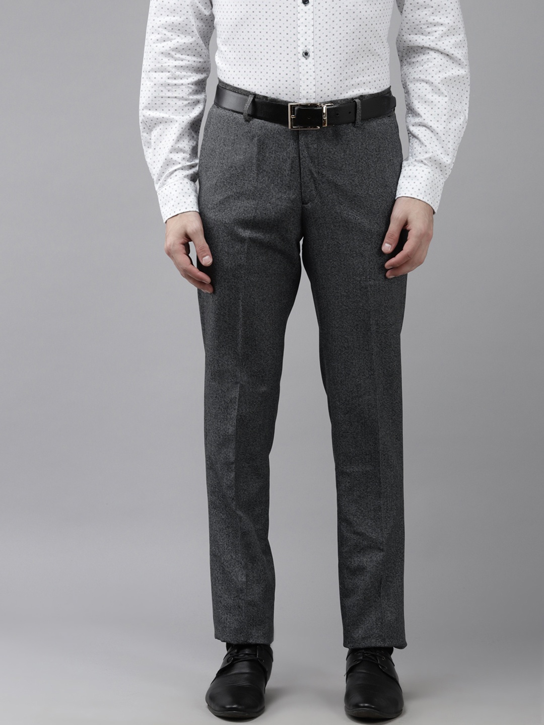 

Arrow Men Charcoal Grey Textured Tapered Fit Trousers