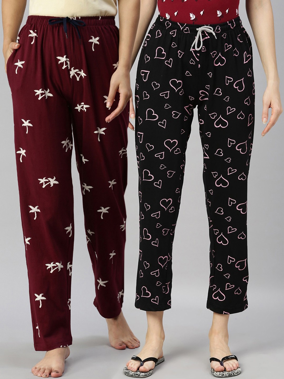 

Kryptic Women Pack of 2 Printed Pure Cotton Relaxed Fit Lounge Pants, Black