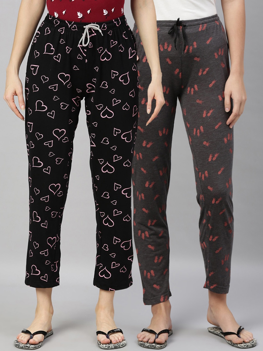 

Kryptic Women Pack of 2 Printed Cotton Lounge Pants, Black