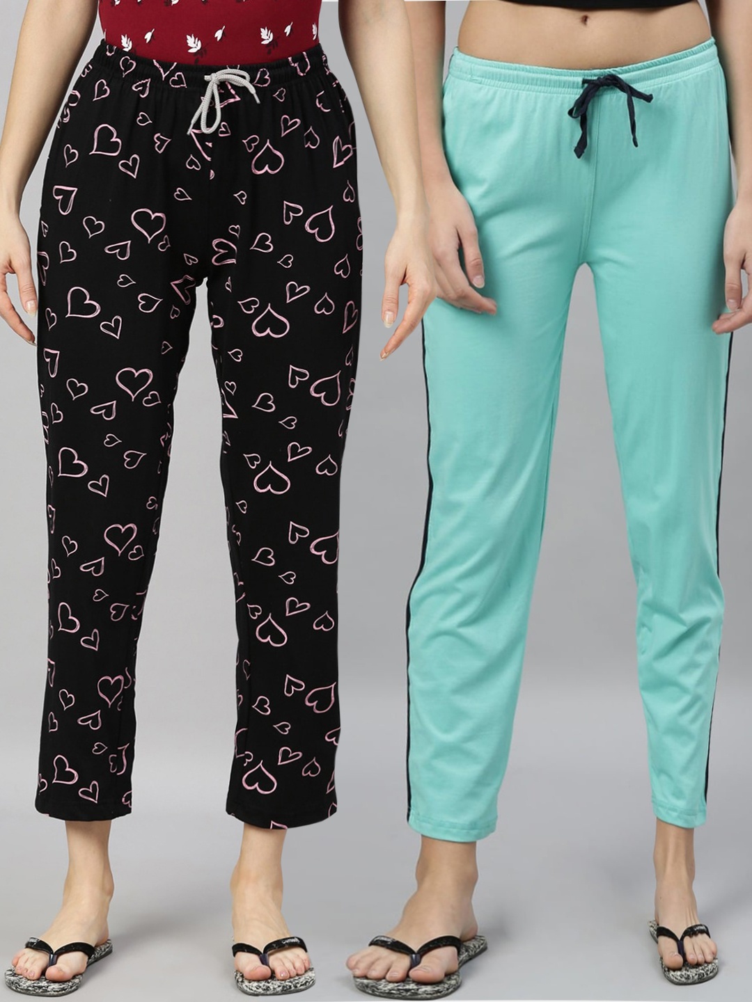 

Kryptic Women Black & Sea Green Pack Of 2 Printed Pure Cotton Pyjamas