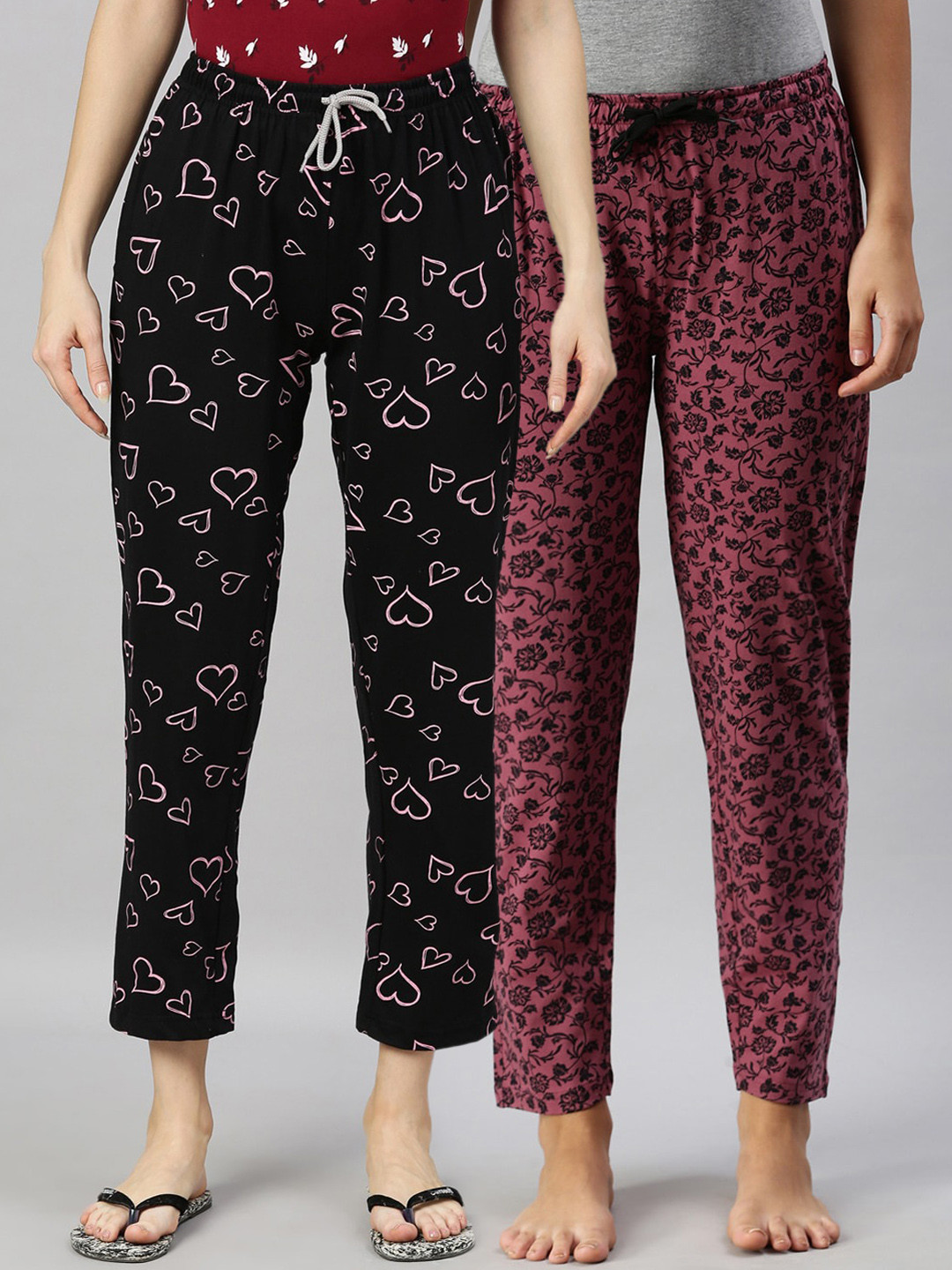 

Kryptic Women Set of 2 Multi Printed Cotton Lounge Pants, Black