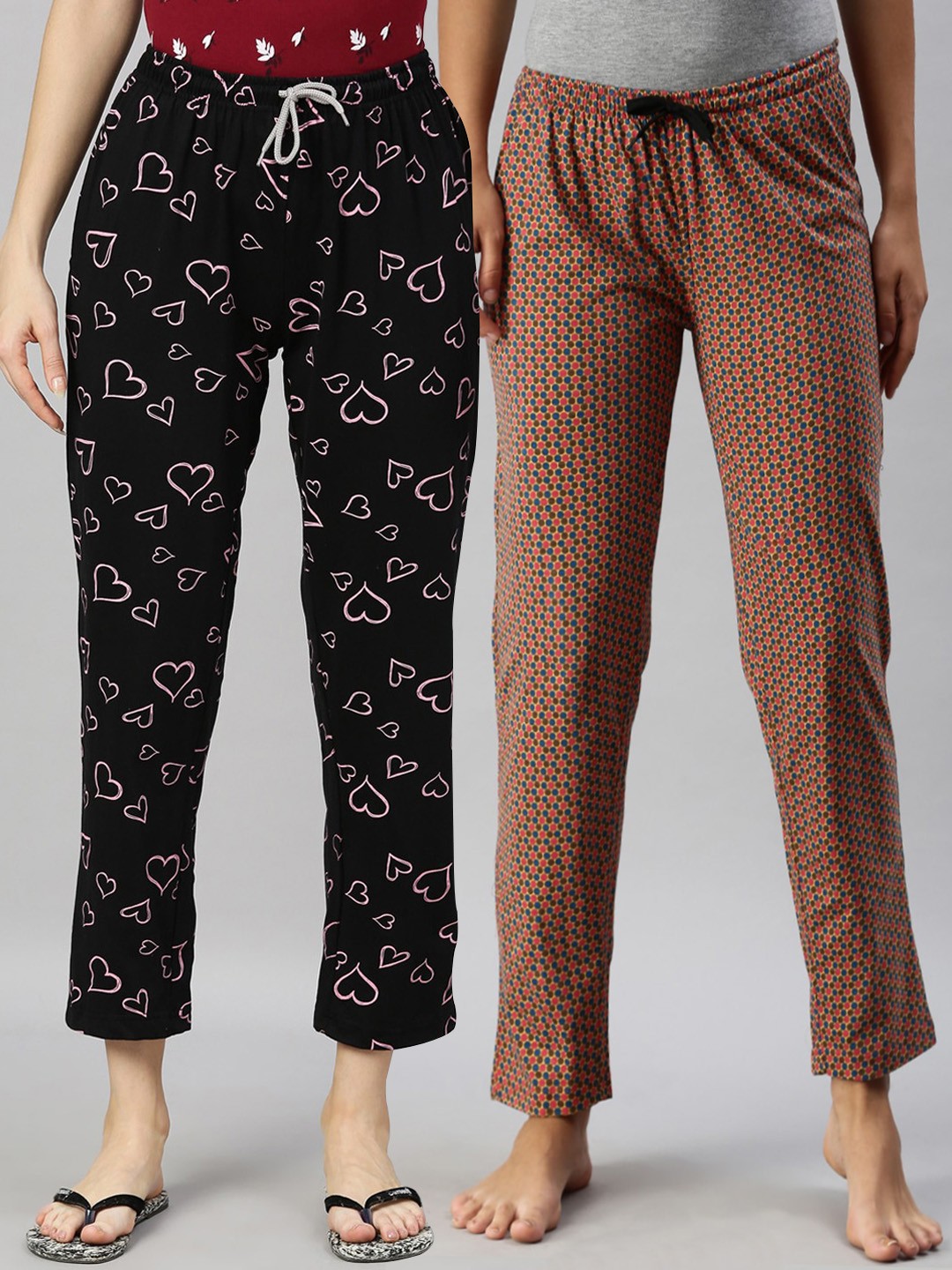 

Kryptic Women Black & Pink Pack Of 2 Printed Pure Cotton Pyjamas