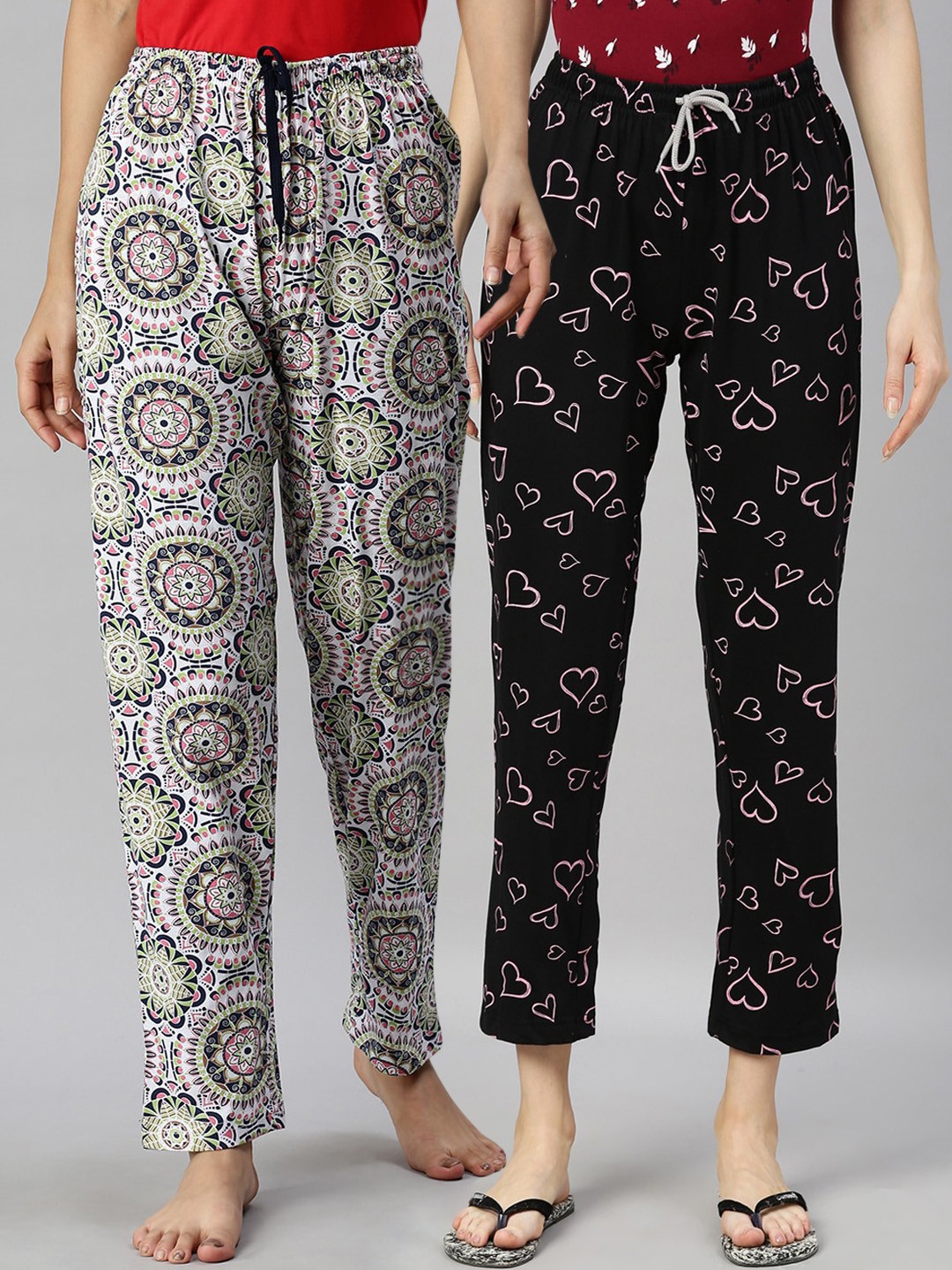 

Kryptic Women Pack of 2 Printed Cotton Lounge Pants, Black