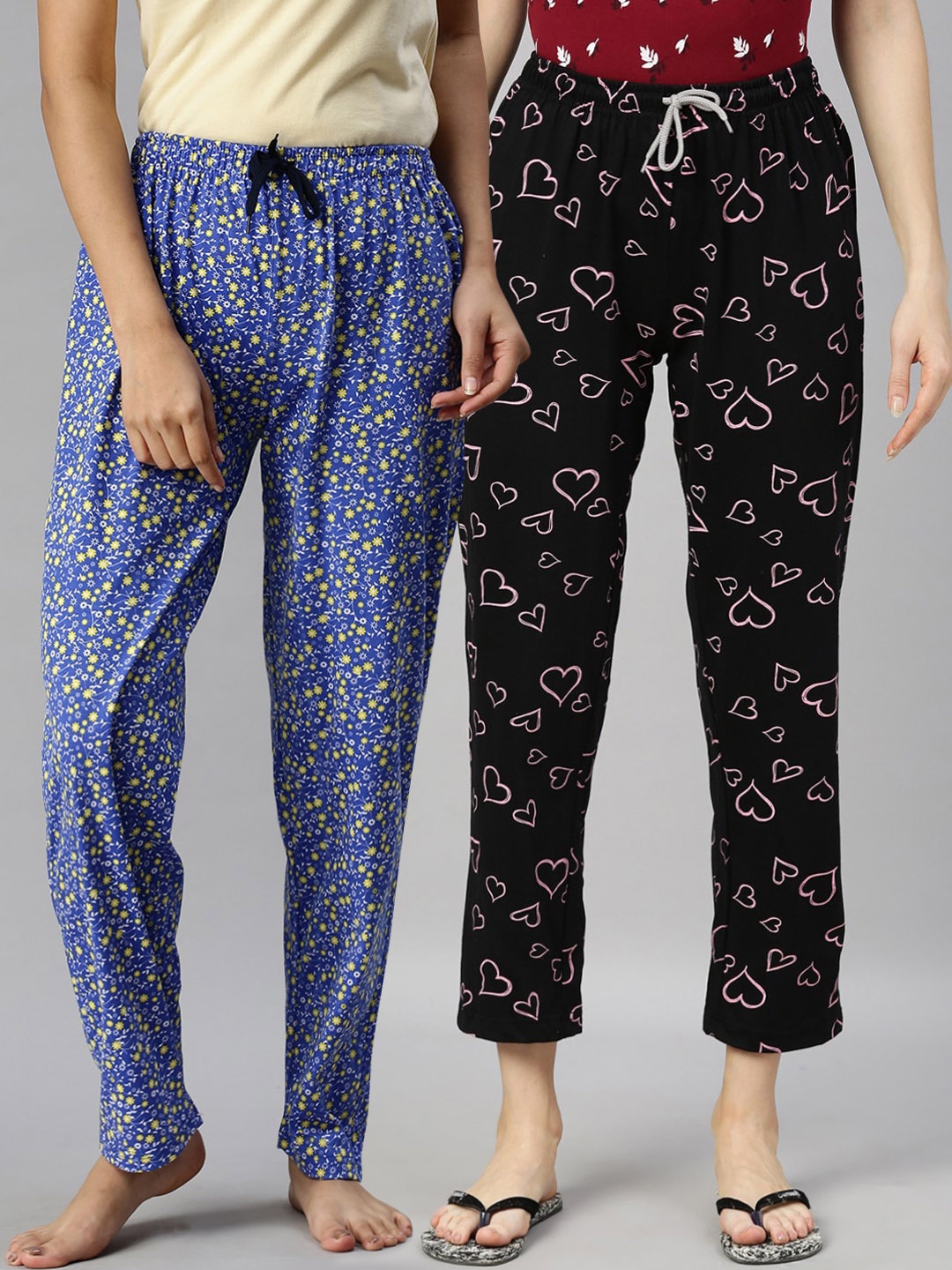 

Kryptic Women Set of 2 Multi Printed Cotton Lounge Pants, Black