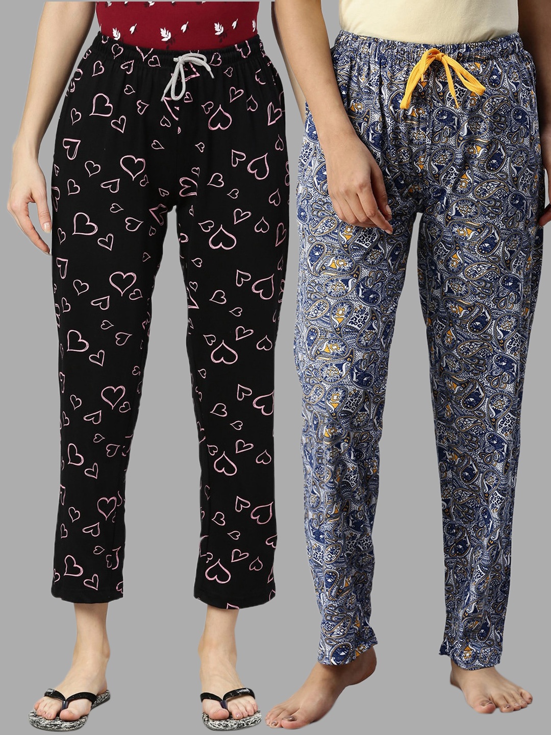 

Kryptic Pack of 2 Women Black & Blue Cotton Printed Pyjamas
