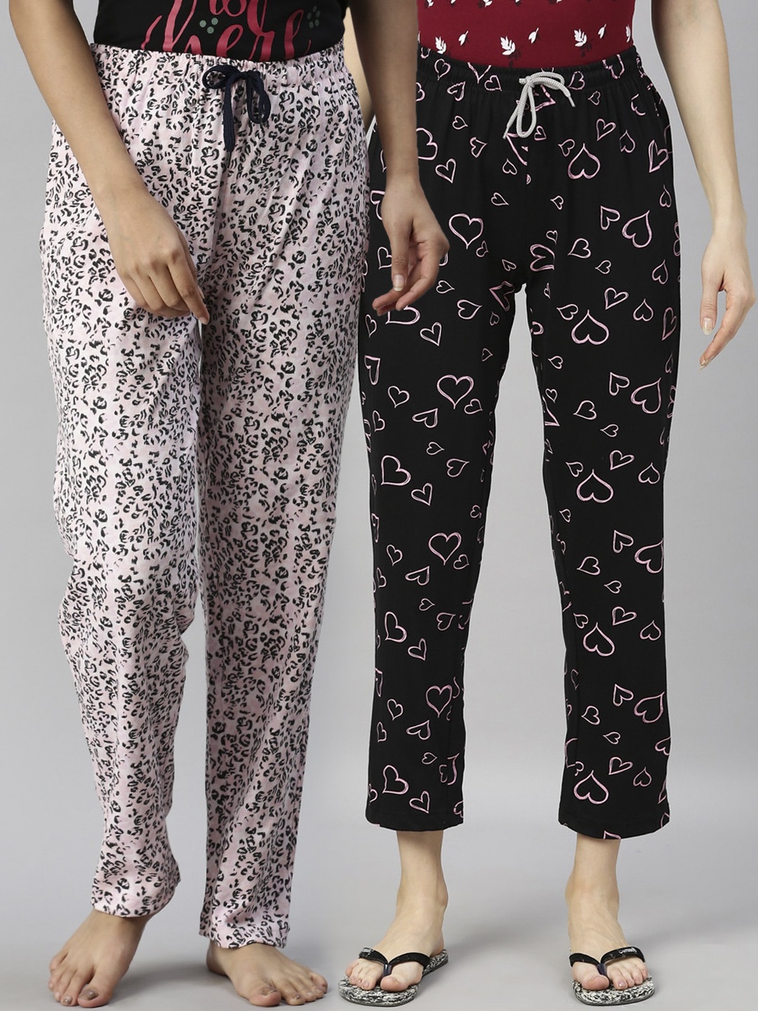 

Kryptic Women Black & Pink Pack Of 2 Printed Pure Cotton Pyjamas