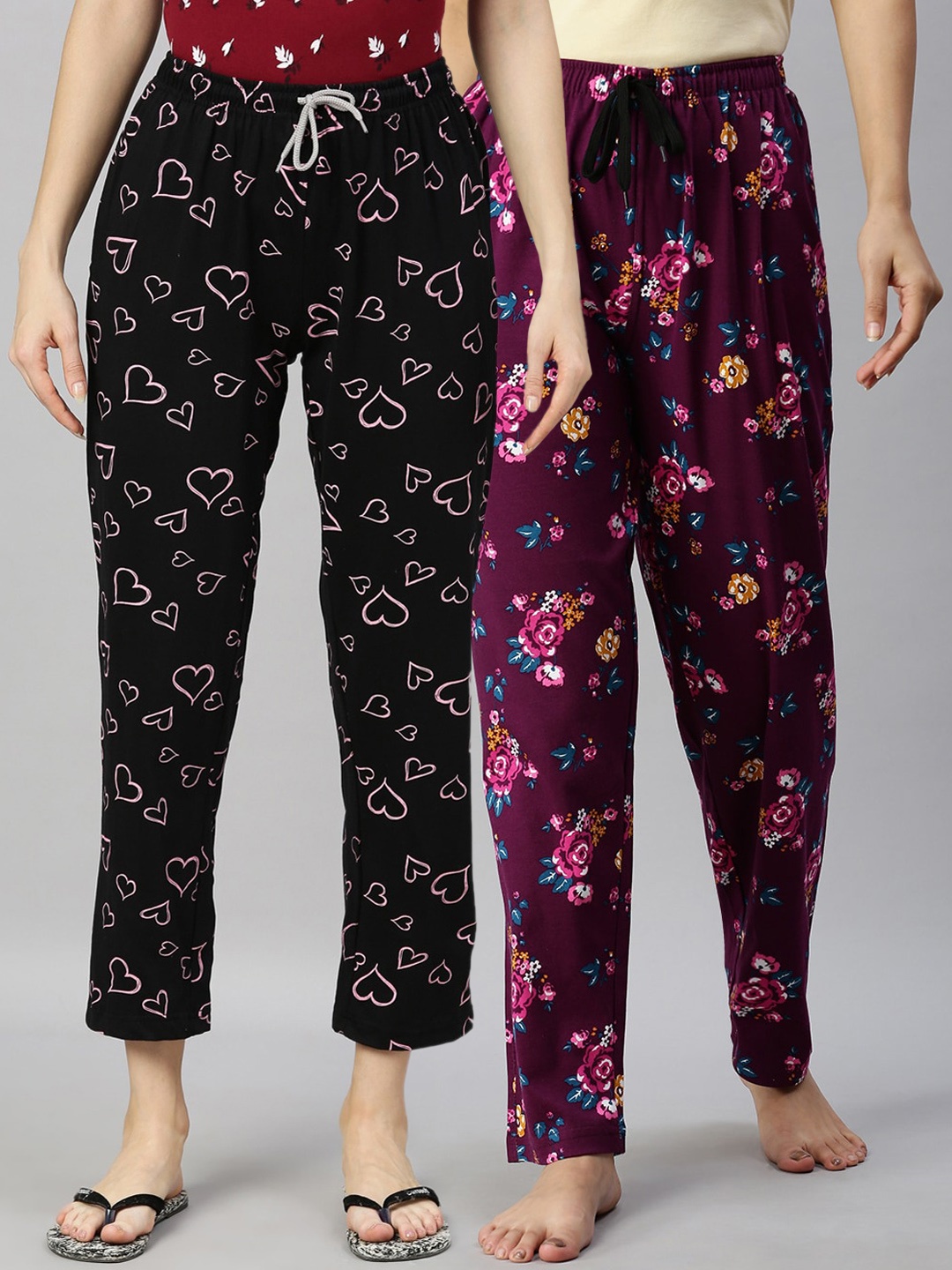 

Kryptic Women Pack of 2 Printed Pure Cotton Relaxed Fit Lounge Pants, Black
