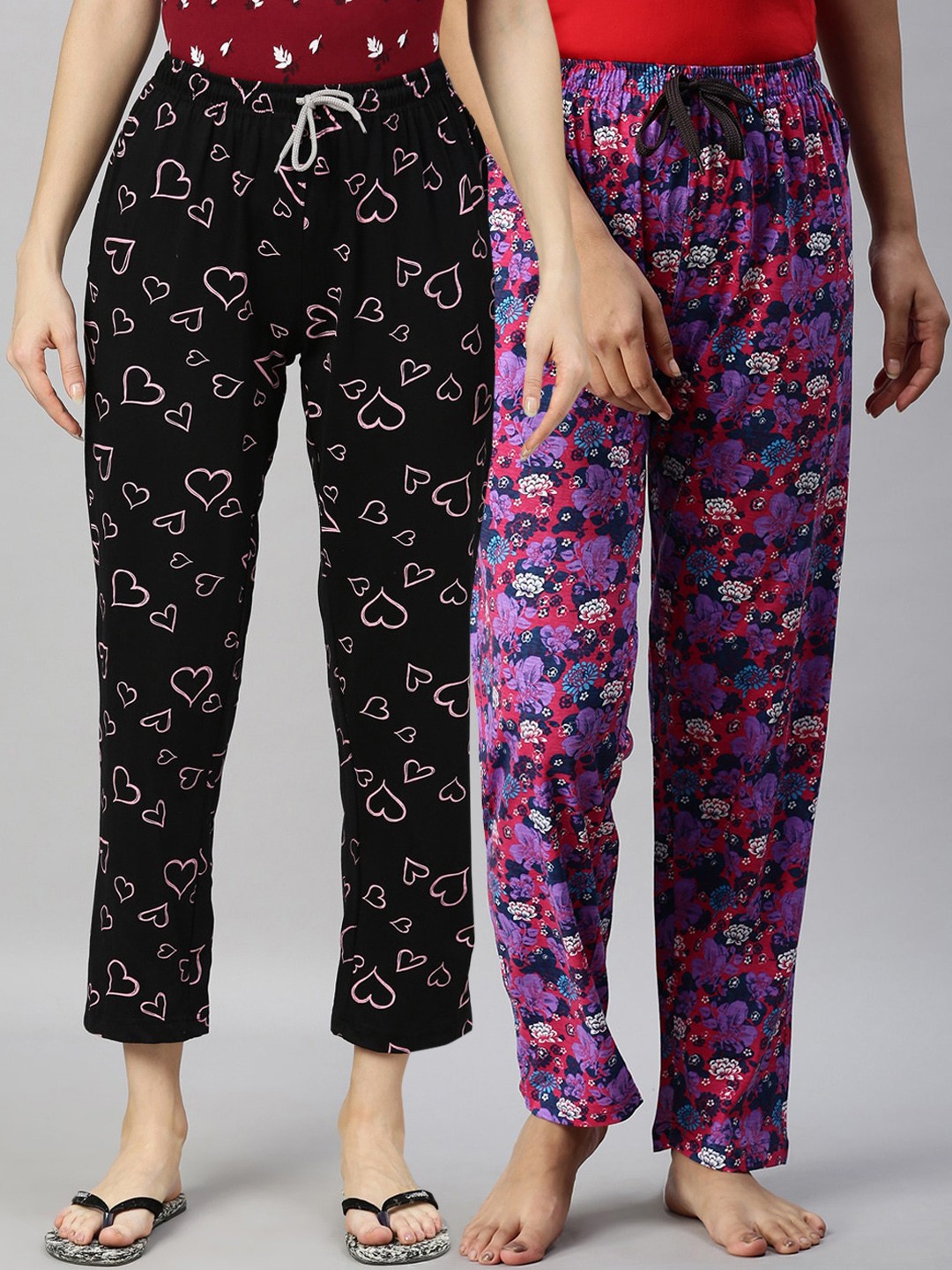 

Kryptic Women Pack of 2 Printed Cotton Lounge Pants, Black