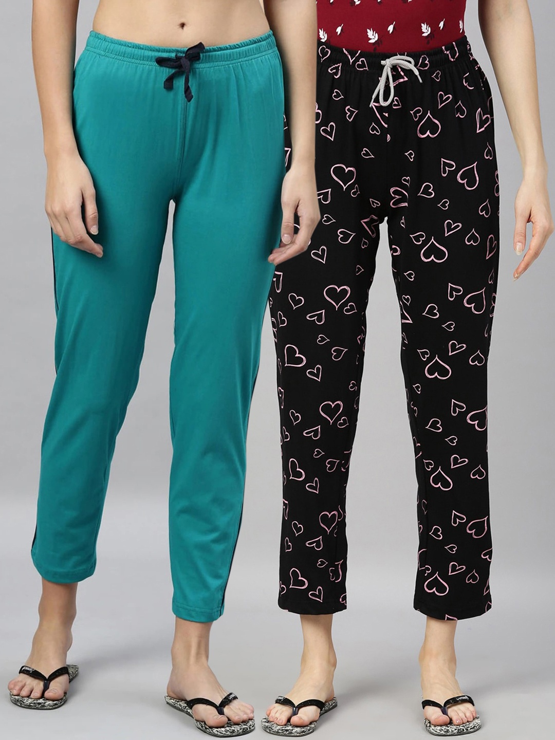 

Kryptic Women 100% Cotton Full Length Lounge Pants - Pack of 2, Black