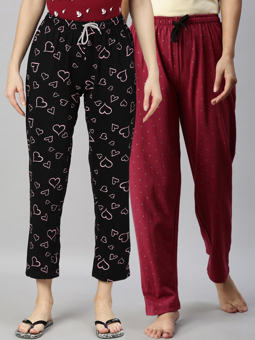 

Kryptic Women Black & Maroon Pack Of 2 Printed Pure Cotton Pyjamas