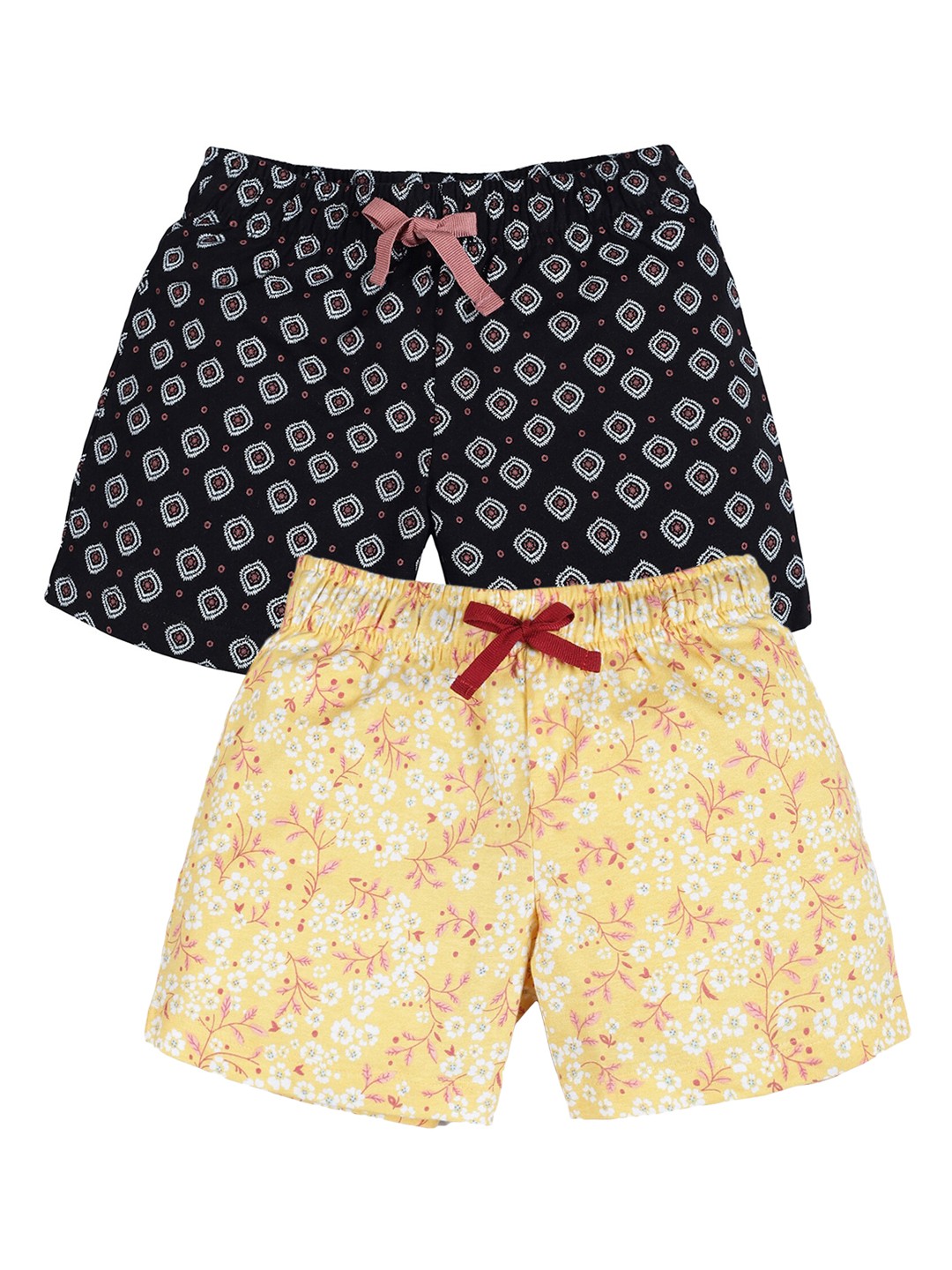 

PLUM TREE Girls Pack Of 2 Yellow & Black Printed Regular Shorts