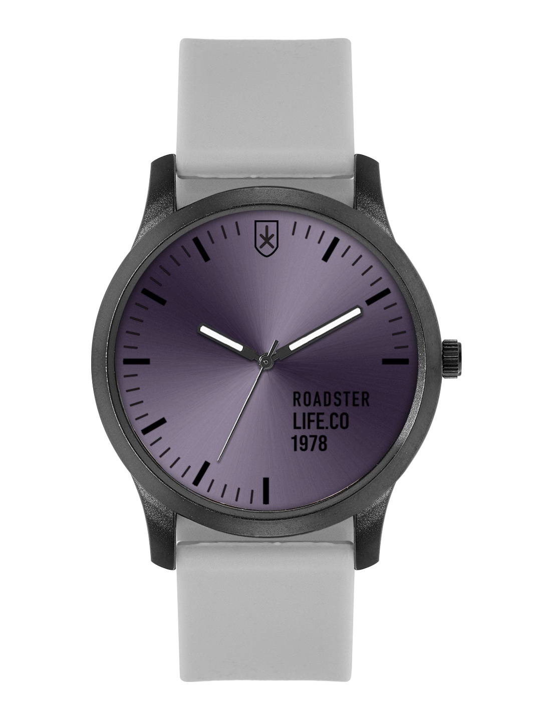 

The Roadster Lifestyle Co Men Purple Brand Logo Print Dial & Grey Regular Strap Analogue Watch RD-AW21-1A
