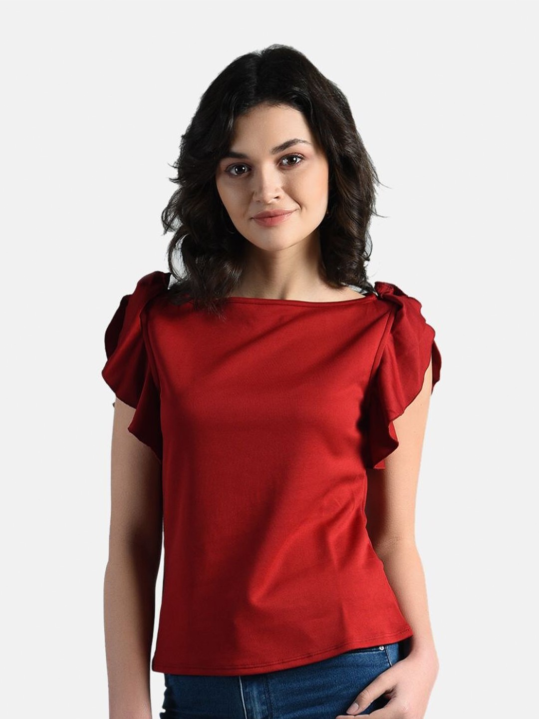 

AARA Maroon Regular Armhole Frill Top