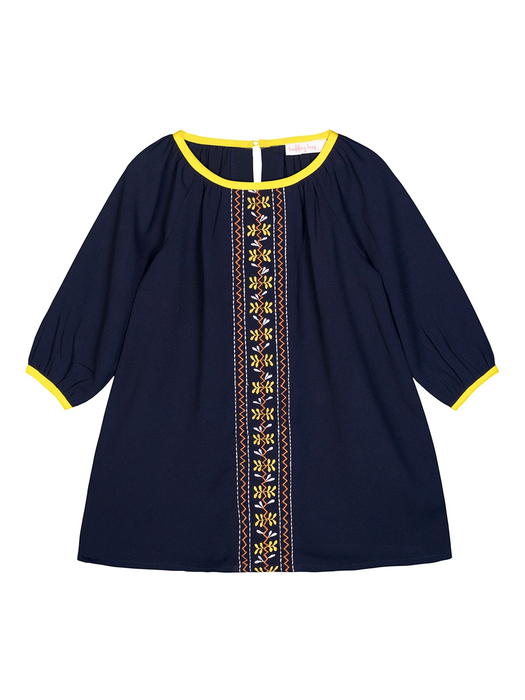 

Budding Bees Navy Blue Embroidered Georgette A-Line Dress