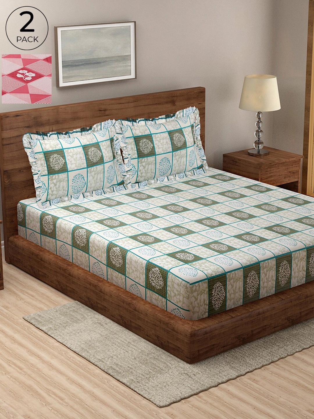 

KLOTTHE Ethnic Motifs 300 TC 2 King Bedsheet with 4 Pillow Covers, Grey