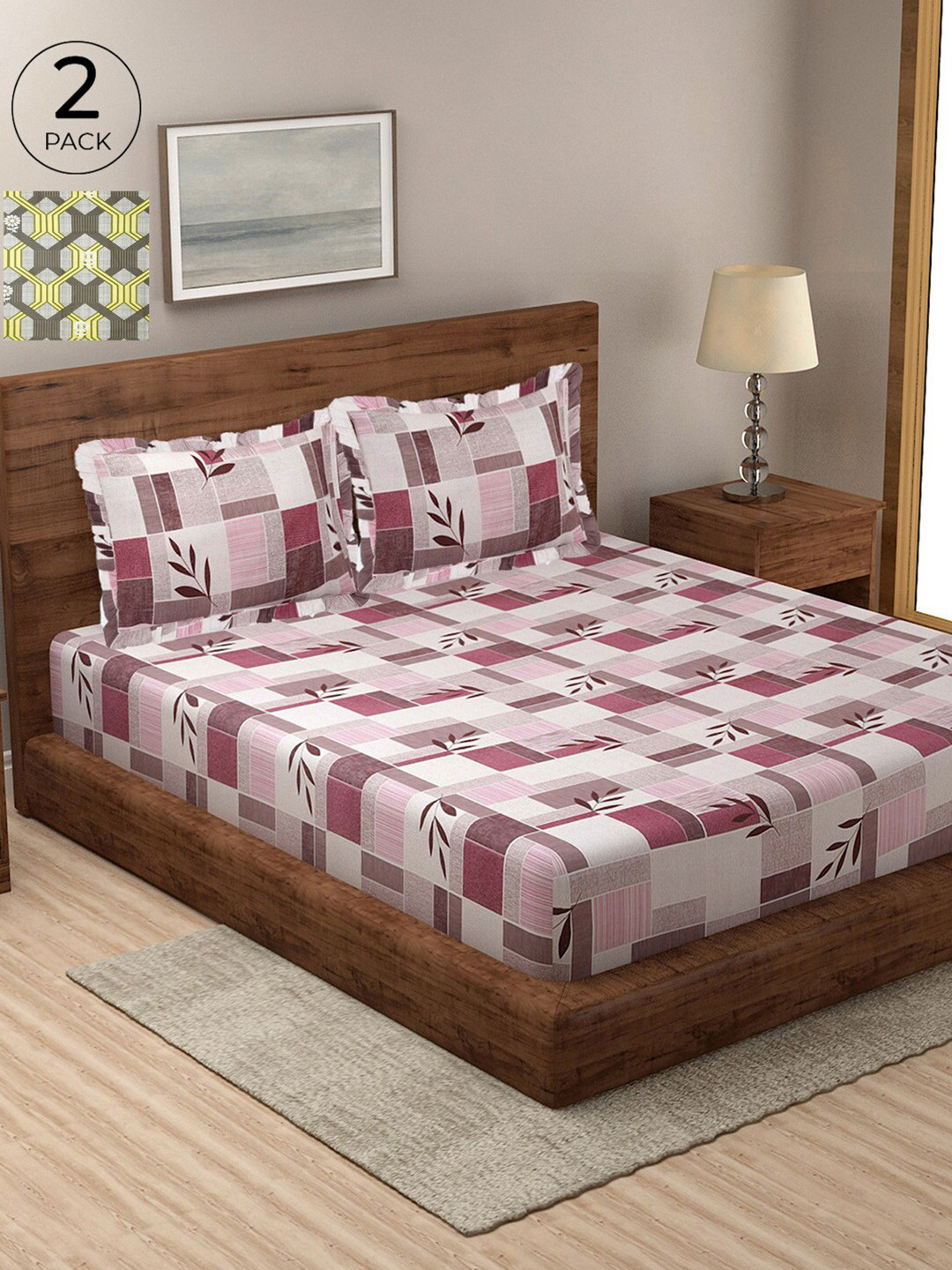 

KLOTTHE 300 TC Pure Cotton 2 Double Bedsheet with 4 Frilled Pillow Covers, Grey