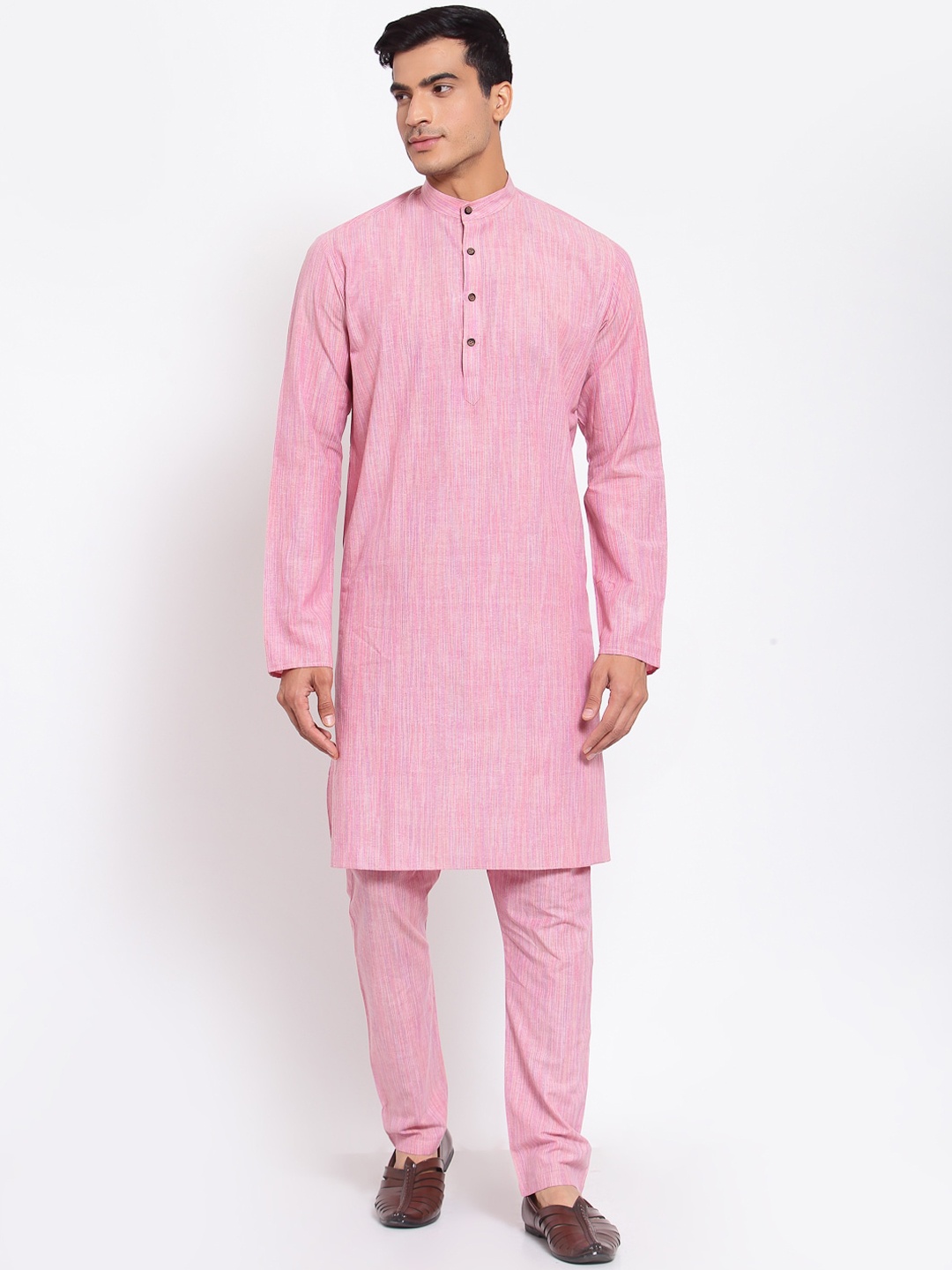 

MAXENCE Men Pink Striped Chikankari Kurta