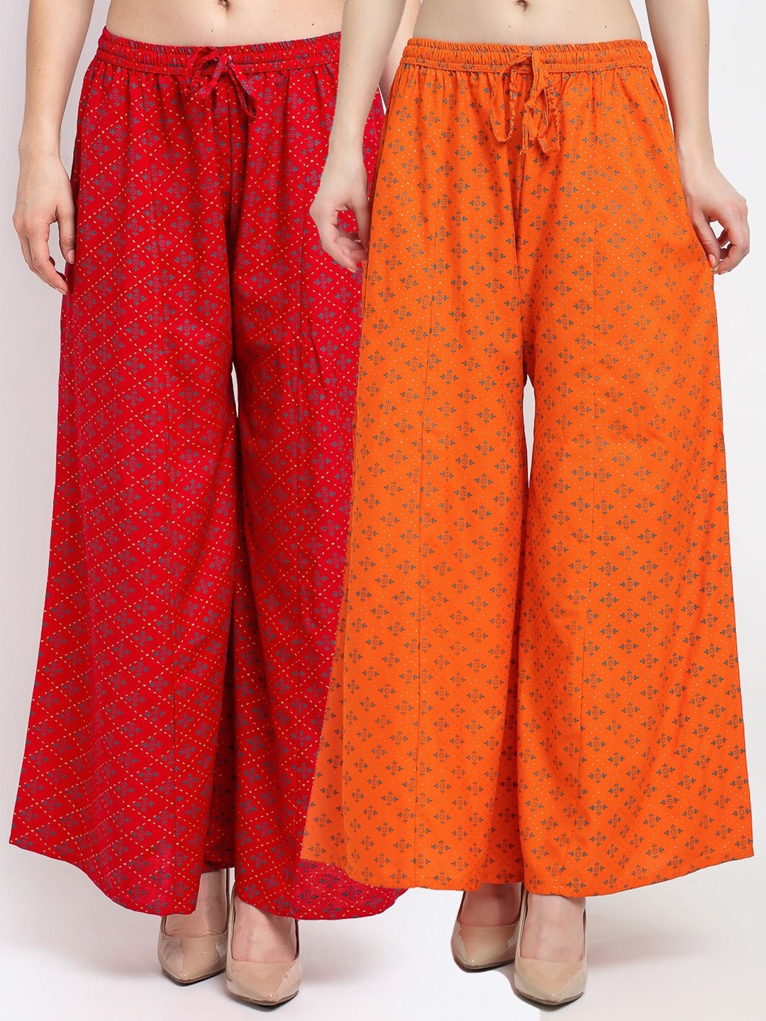 

GRACIT Women Pack of 2 Red & Orange Ethnic Motifs Printed Knitted Palazzos